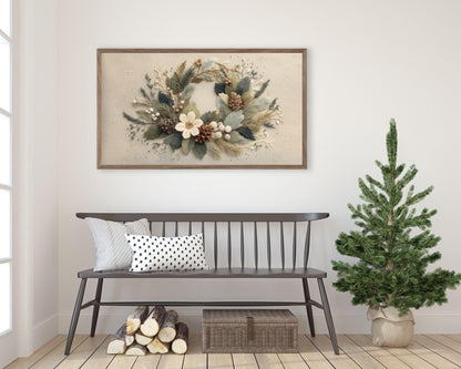 FRAME TV art Christmas Wreath Felt Style, Samsung Frame TV art Cute Botanical Winter Holidays Picture | TV1015