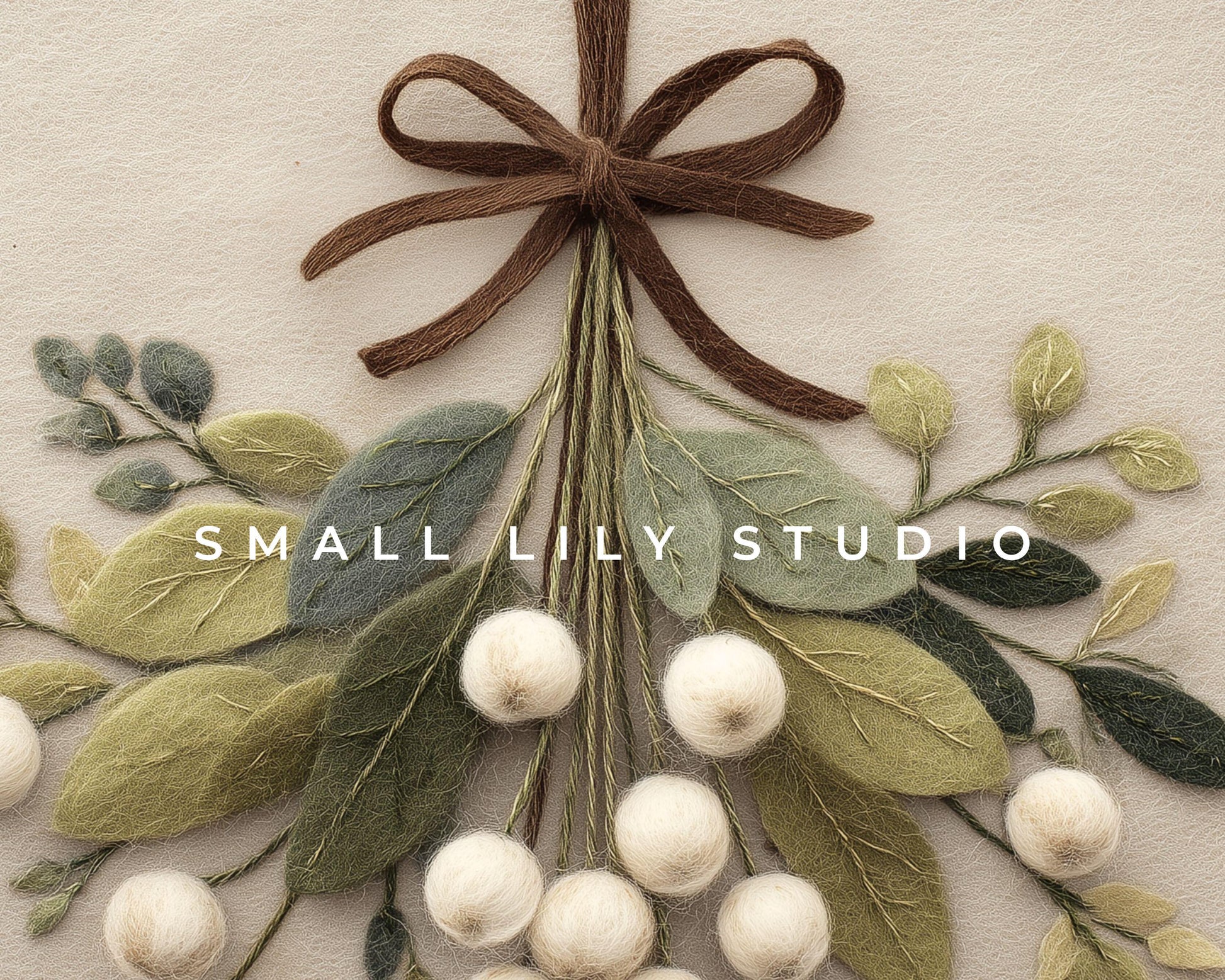 FRAME TV art Mistletoe with Brown Bow Felt Style, Samsung Frame TV art Cute Neutral Christmas Botanicals Picture | TV1016