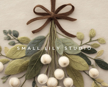 FRAME TV art Mistletoe with Brown Bow Felt Style, Samsung Frame TV art Cute Neutral Christmas Botanicals Picture | TV1016