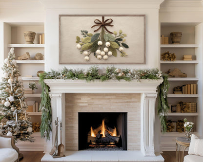 FRAME TV art Mistletoe with Brown Bow Felt Style, Samsung Frame TV art Cute Neutral Christmas Botanicals Picture | TV1016