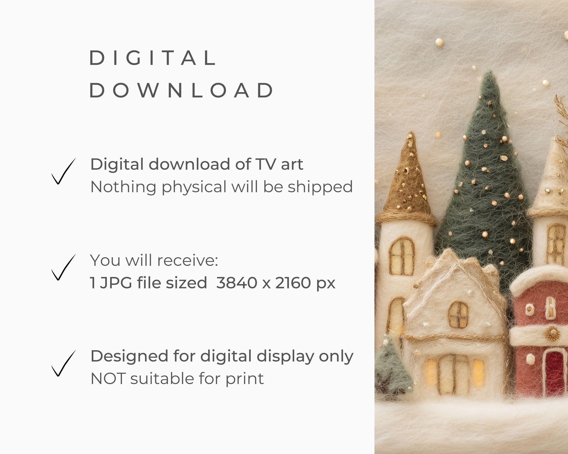 FRAME TV art Christmas Village Felt Style, Samsung Frame TV art Cute Winter Holiday Picture for kids | TV980