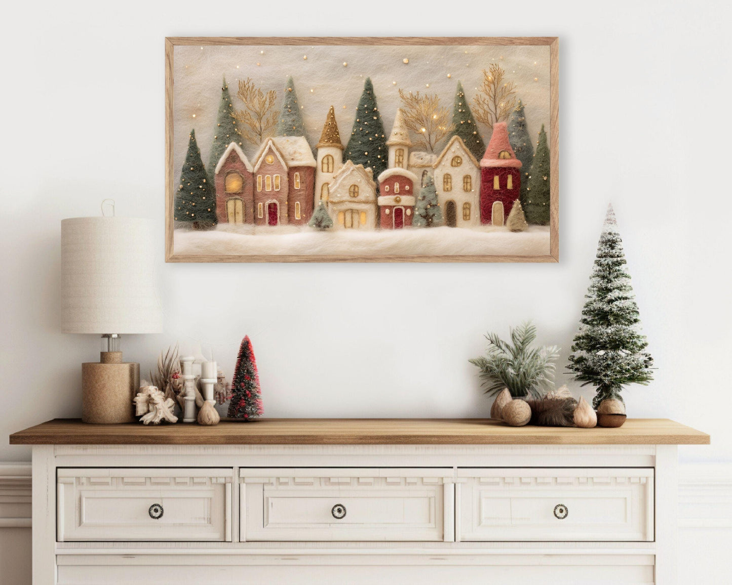 FRAME TV art Christmas Village Felt Style, Samsung Frame TV art Cute Winter Holiday Picture for kids | TV980