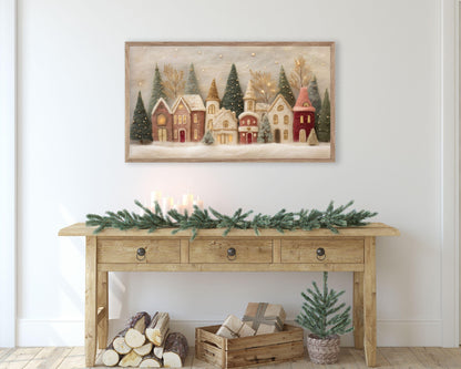 FRAME TV art Christmas Village Felt Style, Samsung Frame TV art Cute Winter Holiday Picture for kids | TV980