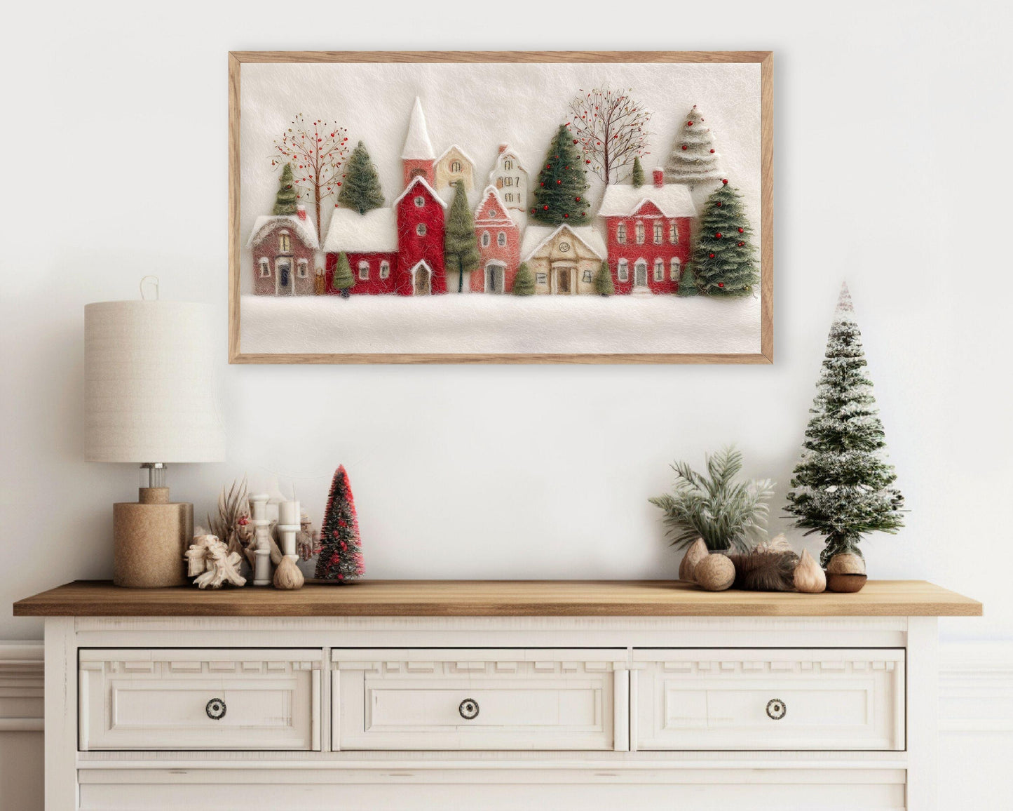 FRAME TV art Christmas Village Felt Style, Samsung Frame TV art Cute Winter Holiday Picture for kids | TV981