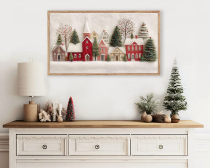 FRAME TV art Christmas Village Felt Style, Samsung Frame TV art Cute Winter Holiday Picture for kids | TV981