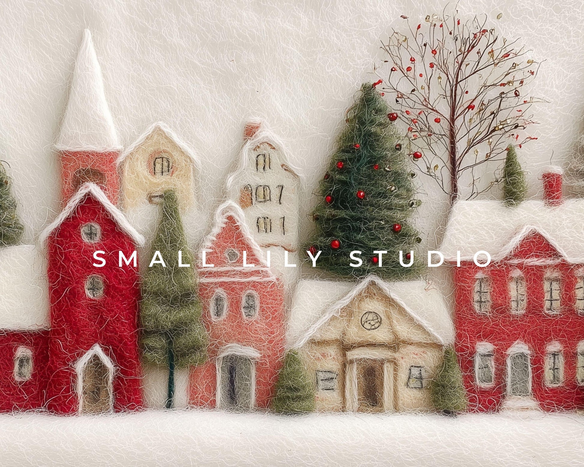 FRAME TV art Christmas Village Felt Style, Samsung Frame TV art Cute Winter Holiday Picture for kids | TV981