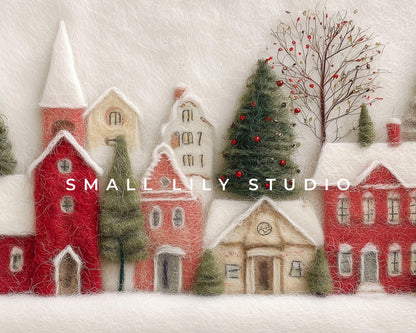 FRAME TV art Christmas Village Felt Style, Samsung Frame TV art Cute Winter Holiday Picture for kids | TV981