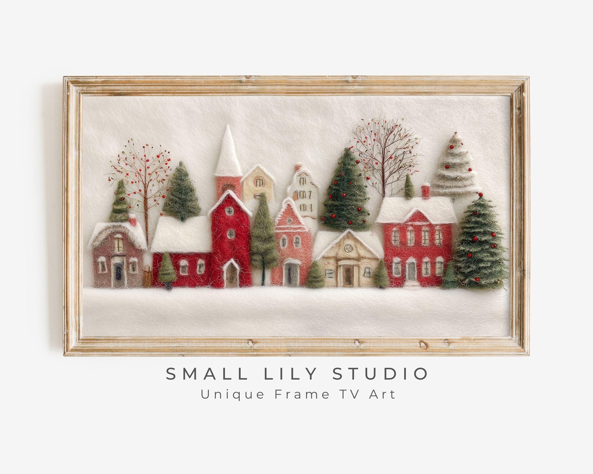 FRAME TV art Christmas Village Felt Style, Samsung Frame TV art Cute Winter Holiday Picture for kids | TV981