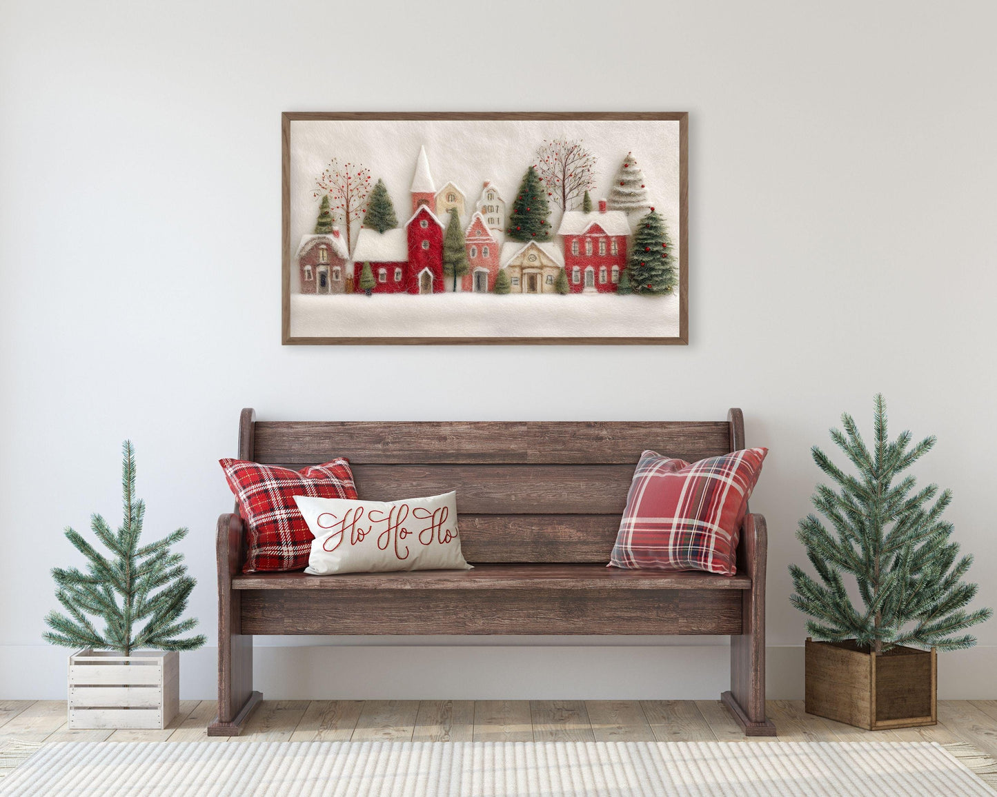 FRAME TV art Christmas Village Felt Style, Samsung Frame TV art Cute Winter Holiday Picture for kids | TV981