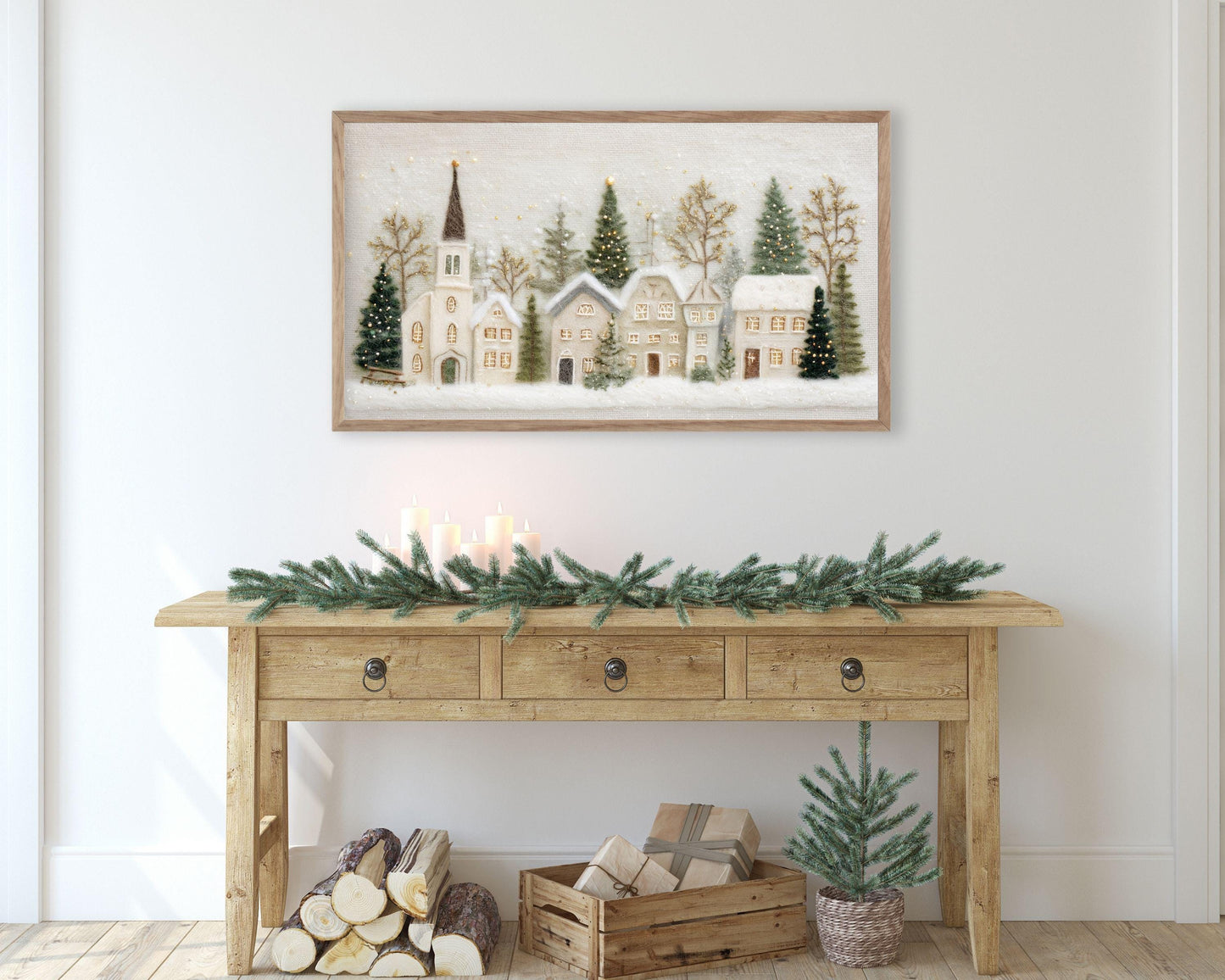 FRAME TV art Christmas Village Felt Style, Samsung Frame TV art Cute Winter Holiday Picture for kids | TV982