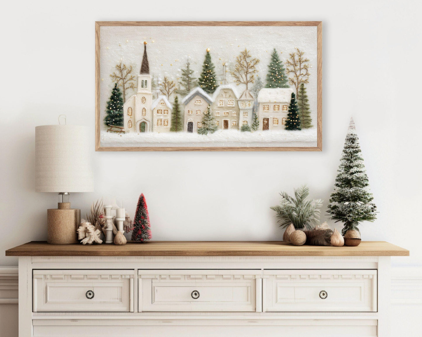 FRAME TV art Christmas Village Felt Style, Samsung Frame TV art Cute Winter Holiday Picture for kids | TV982