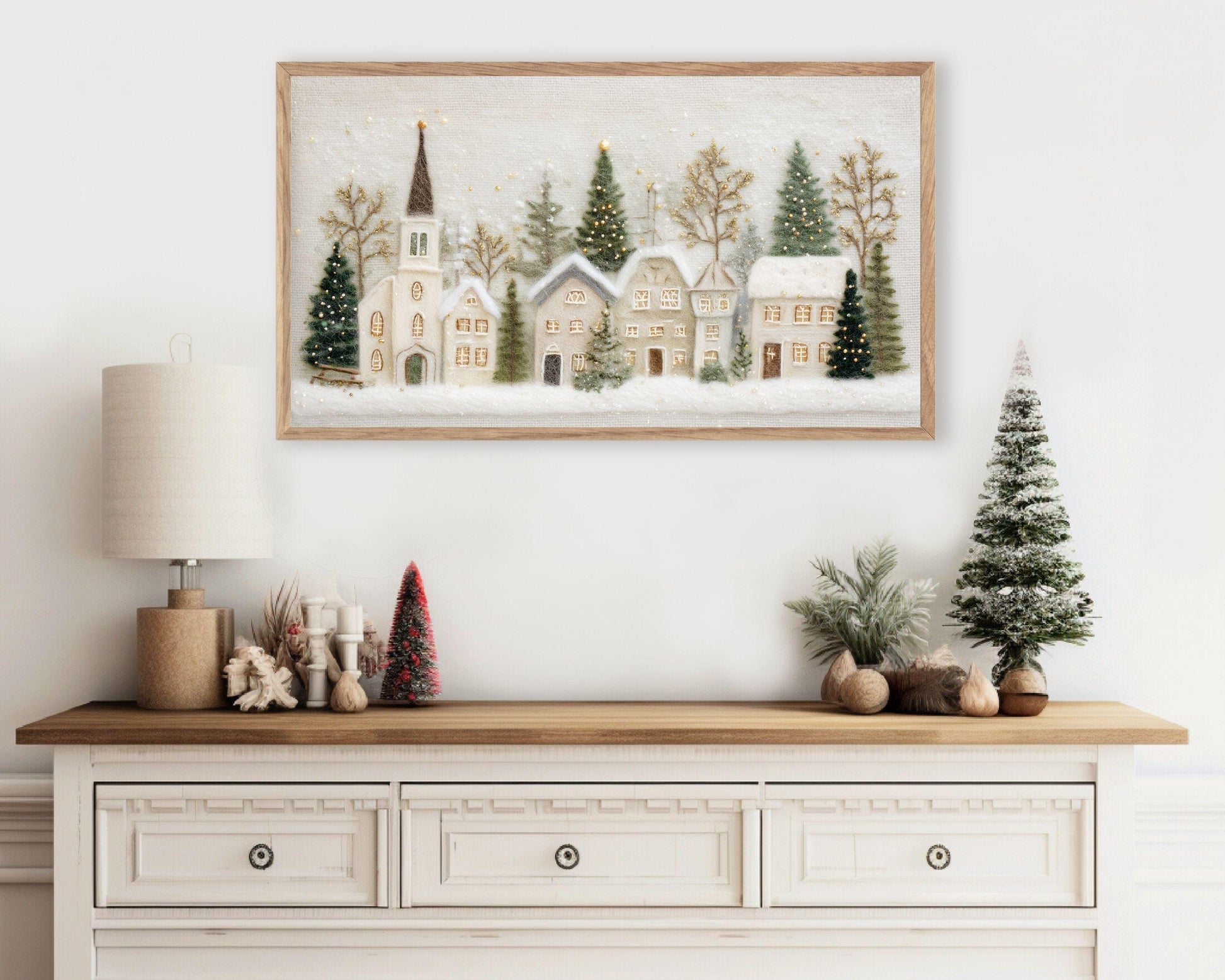 FRAME TV art Christmas Village Felt Style, Samsung Frame TV art Cute Winter Holiday Picture for kids | TV982