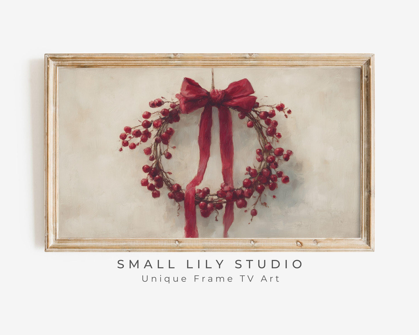 FRAME TV art Red Berry Wreath, Samsung Frame TV art Christmas berries and botanicals, Festive vintage style painting | TV987