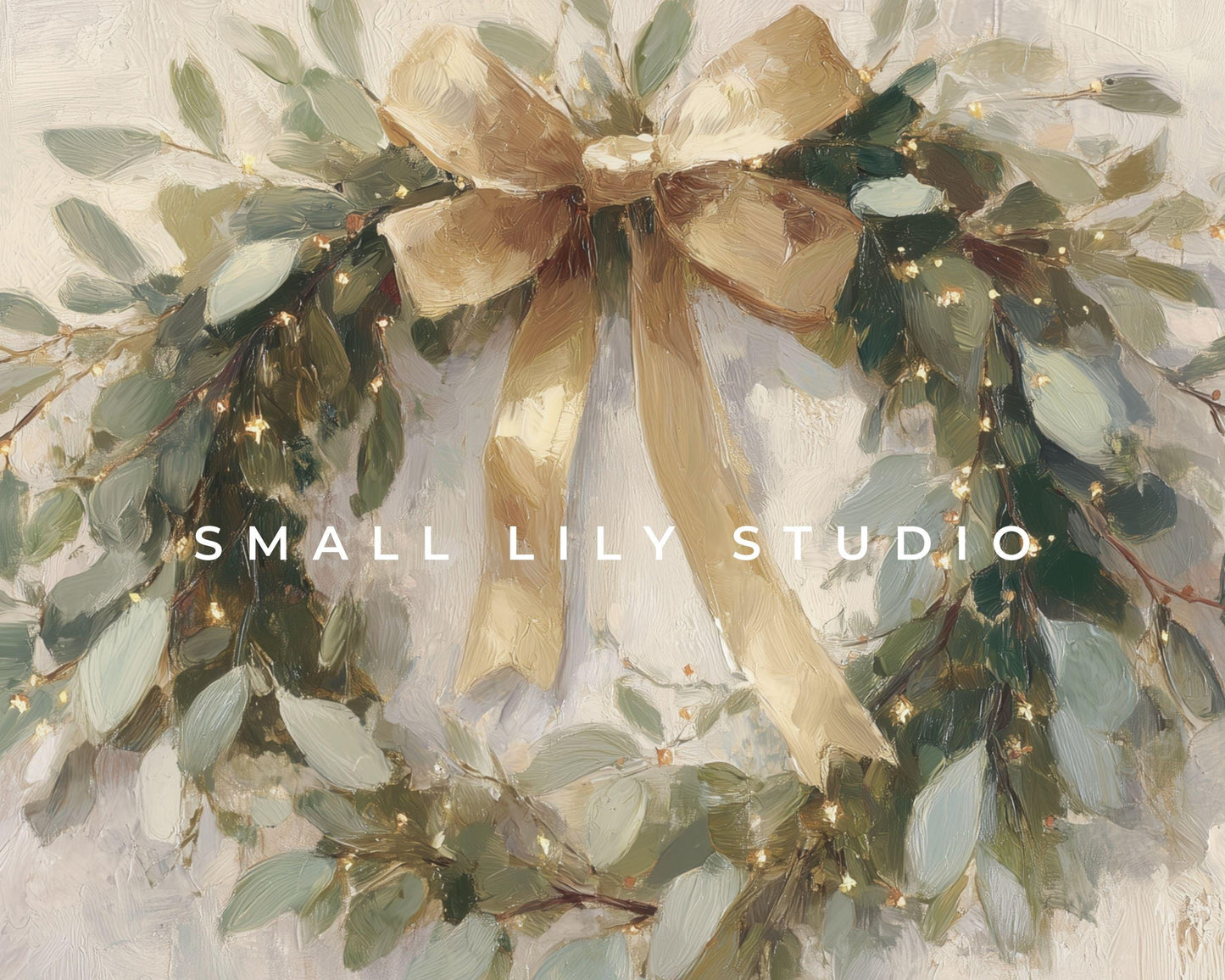 FRAME TV art Christmas Wreath with Gold Bow, Samsung Frame TV art Festive Botanicals vintage style painting | TV989