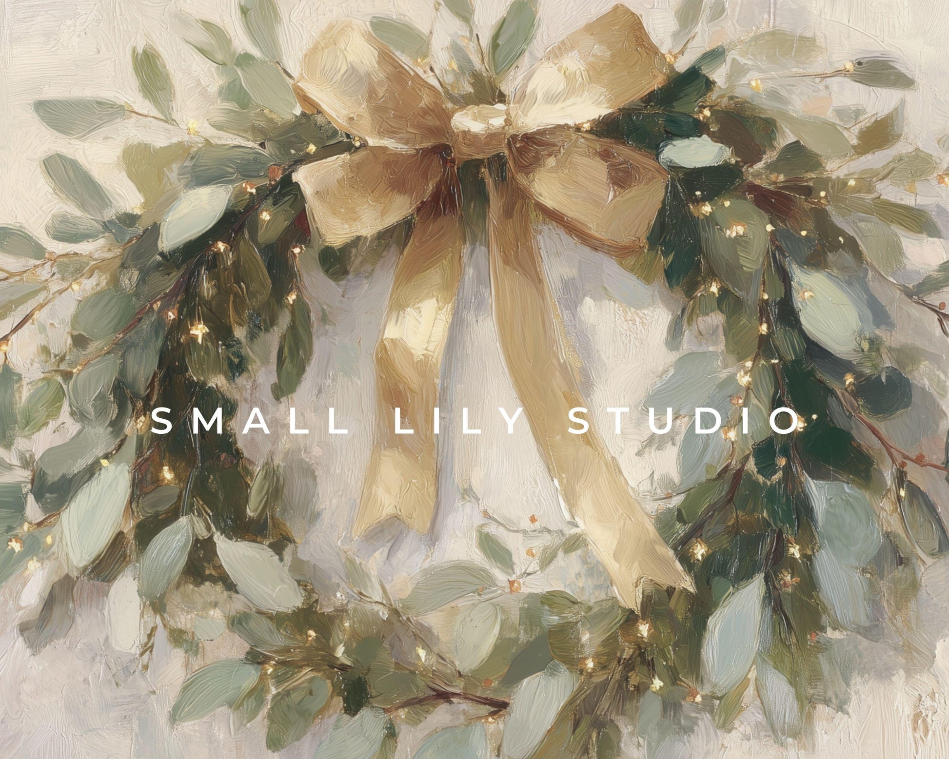 FRAME TV art Christmas Wreath with Gold Bow, Samsung Frame TV art Festive Botanicals vintage style painting | TV989