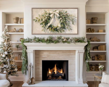 FRAME TV art Christmas Wreath with White Bow, Samsung Frame TV art Festive Botanicals vintage style painting | TV990