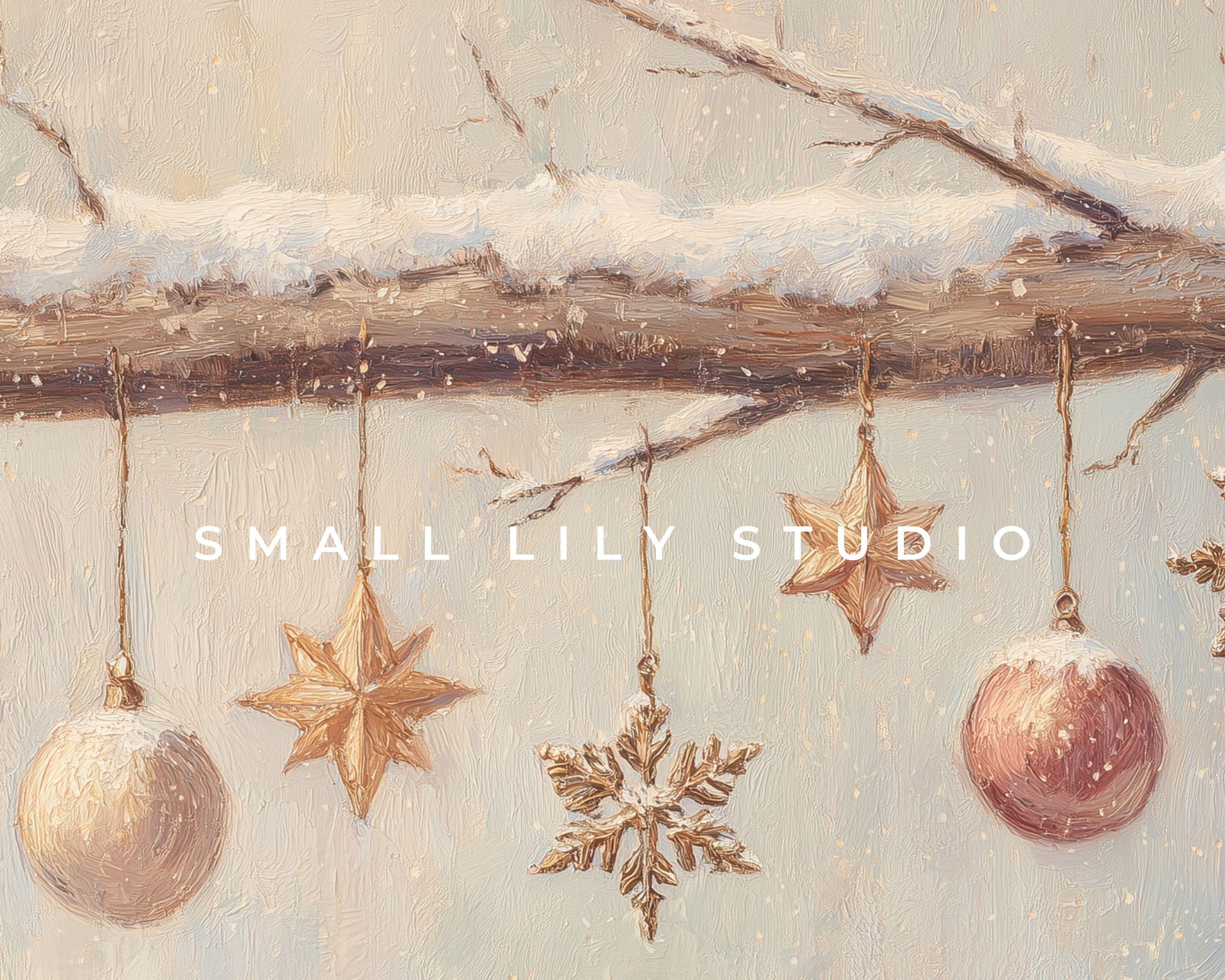 FRAME TV art Christmas Ornaments, Samsung Frame TV art Neutral vintage style festive painting | TV991