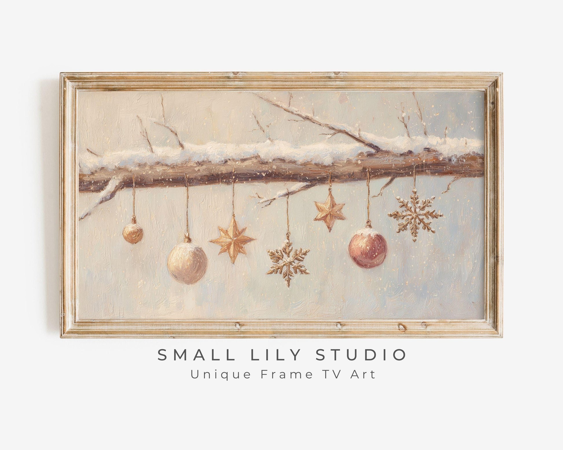 FRAME TV art Christmas Ornaments, Samsung Frame TV art Neutral vintage style festive painting | TV991