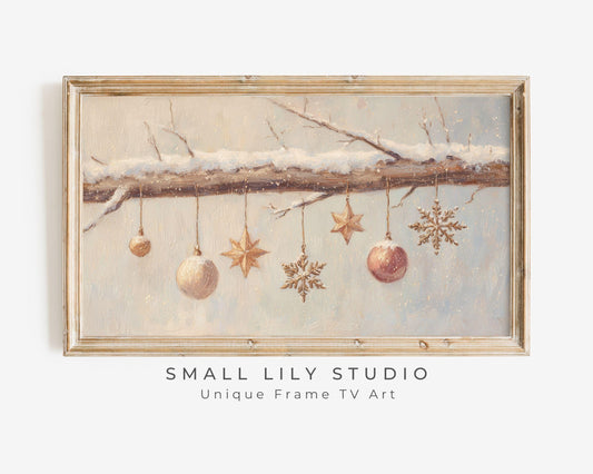 FRAME TV art Christmas Ornaments, Samsung Frame TV art Neutral vintage style festive painting | TV991