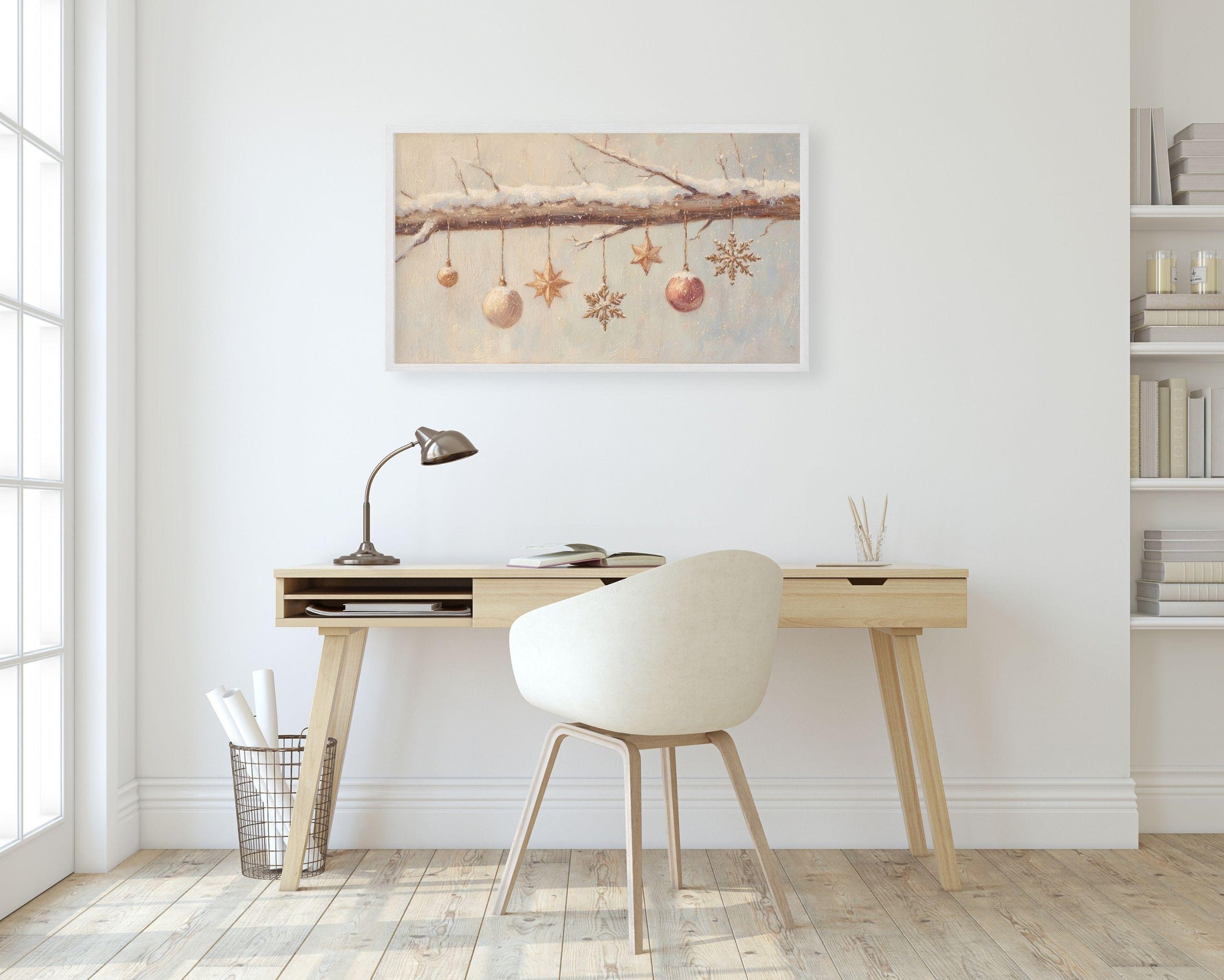 FRAME TV art Christmas Ornaments, Samsung Frame TV art Neutral vintage style festive painting | TV991