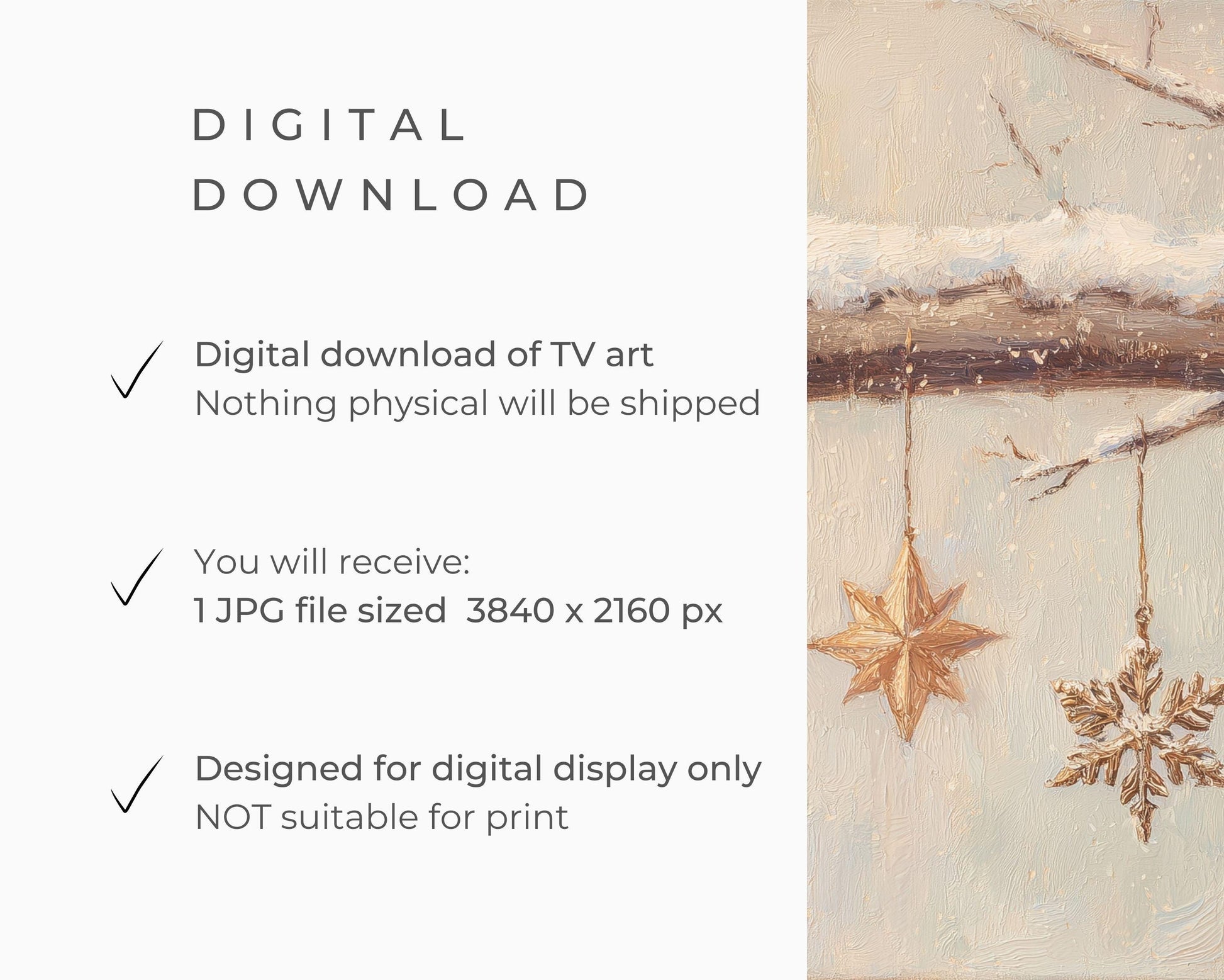 FRAME TV art Christmas Ornaments, Samsung Frame TV art Neutral vintage style festive painting | TV991