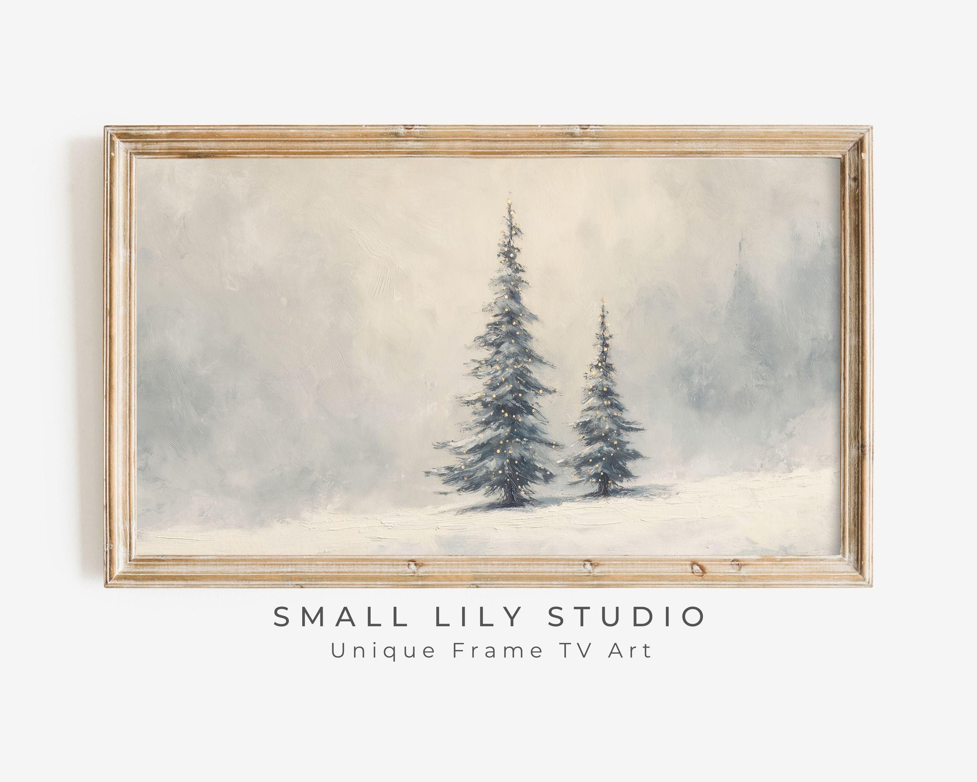 FRAME TV art Winter Landscape, Samsung Frame TV art Alpine Trees, Minimalist Christmas vintage style painting | TV994