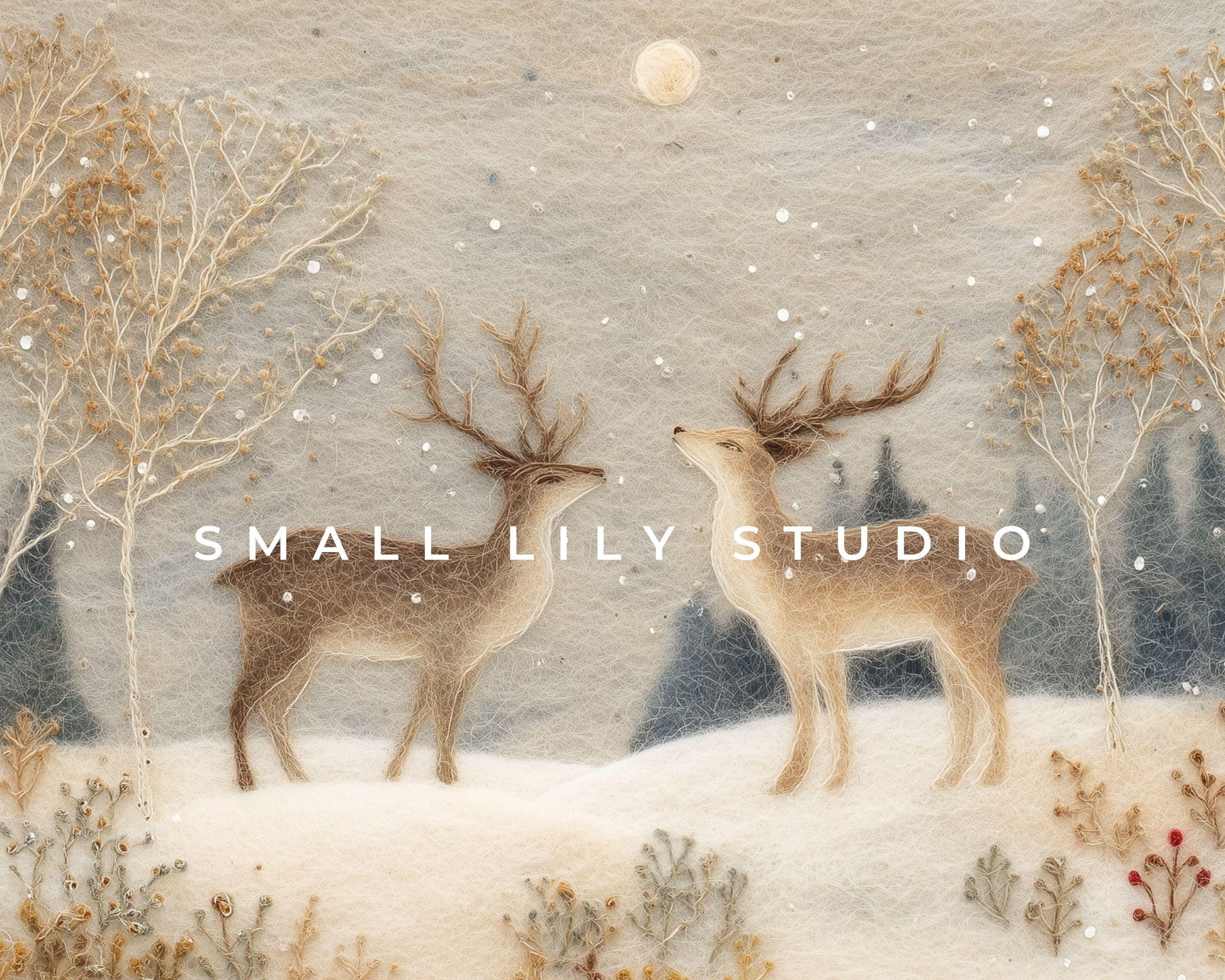 Deer Felt Style Wallpaper Set, Holidays Phone Wallpaper, Cute Winter iPhone Wallpaper, Aesthetic iPad Background | WS133