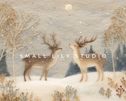 Deer Felt Style Wallpaper Set, Holidays Phone Wallpaper, Cute Winter iPhone Wallpaper, Aesthetic iPad Background | WS133