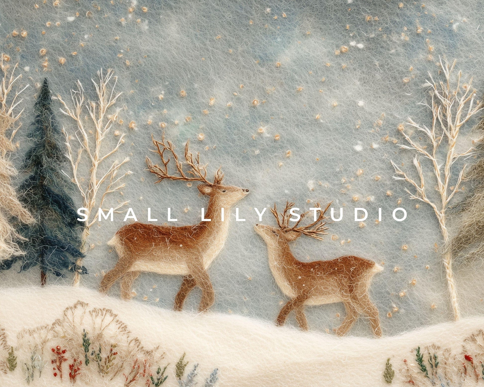 Deer Felt Style Wallpaper Set, Holidays Phone Wallpaper, Cute Winter iPhone Wallpaper, Aesthetic iPad Background | WS135