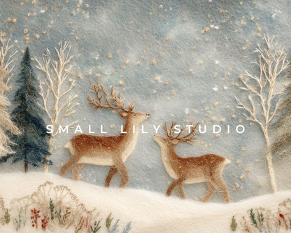 Deer Felt Style Wallpaper Set, Holidays Phone Wallpaper, Cute Winter iPhone Wallpaper, Aesthetic iPad Background | WS135