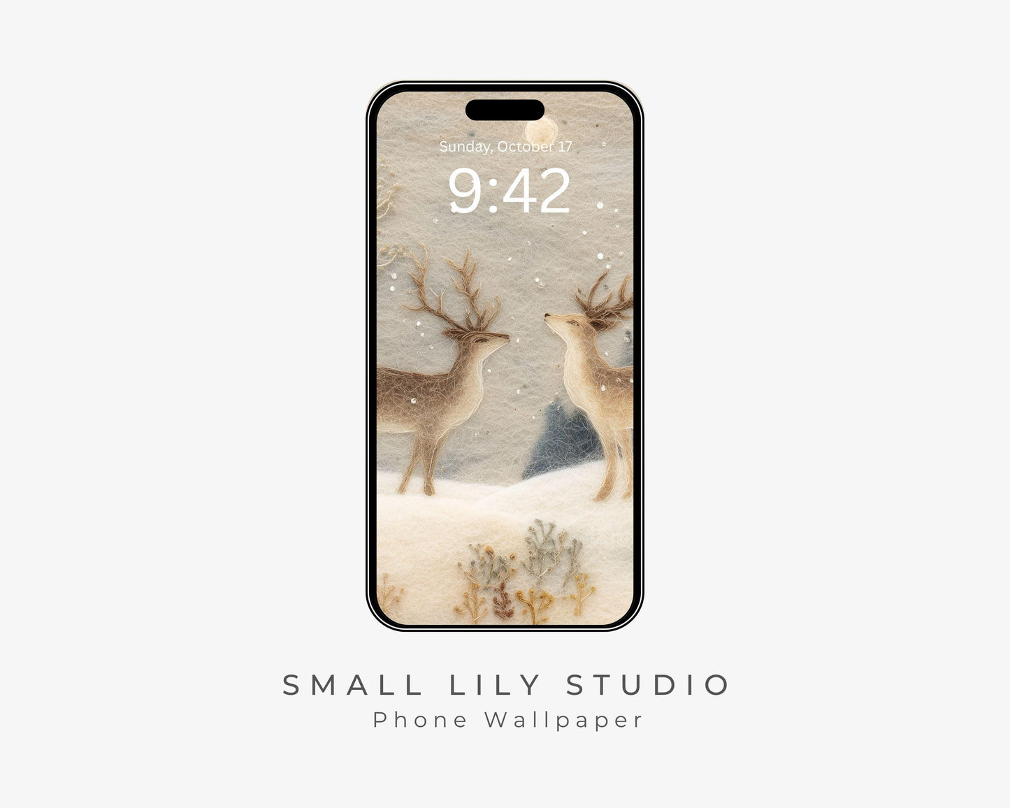 Deer Felt Style Phone Wallpaper, Holidays iPhone Wallpaper, Cute Winter Samsung Galaxy Phone Background | WP133