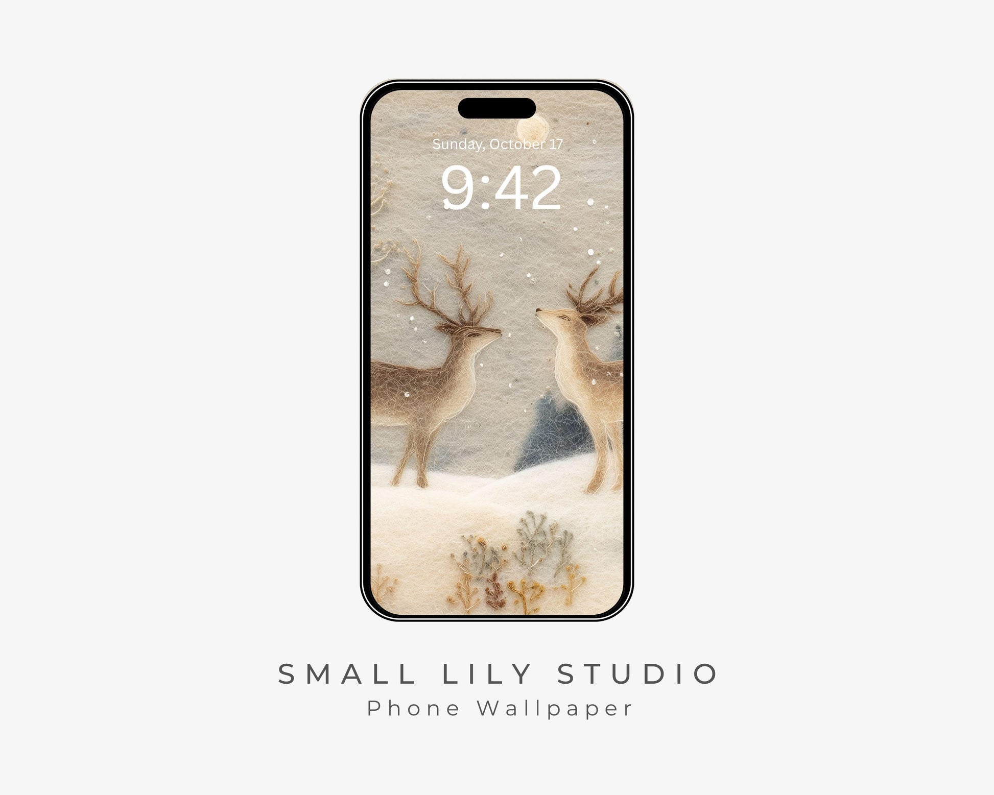 Deer Felt Style Phone Wallpaper, Holidays iPhone Wallpaper, Cute Winter Samsung Galaxy Phone Background | WP133