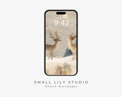 Deer Felt Style Phone Wallpaper, Holidays iPhone Wallpaper, Cute Winter Samsung Galaxy Phone Background | WP133