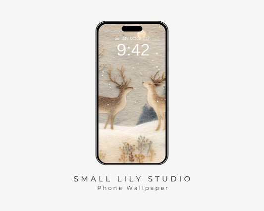 Deer Felt Style Phone Wallpaper, Holidays iPhone Wallpaper, Cute Winter Samsung Galaxy Phone Background | WP133