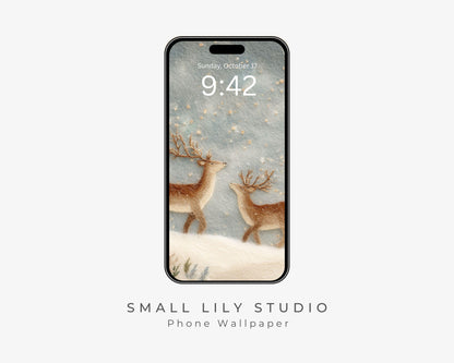 Deer Felt Style Phone Wallpaper, Holidays iPhone Wallpaper, Cute Winter Samsung Galaxy Phone Background | WP135
