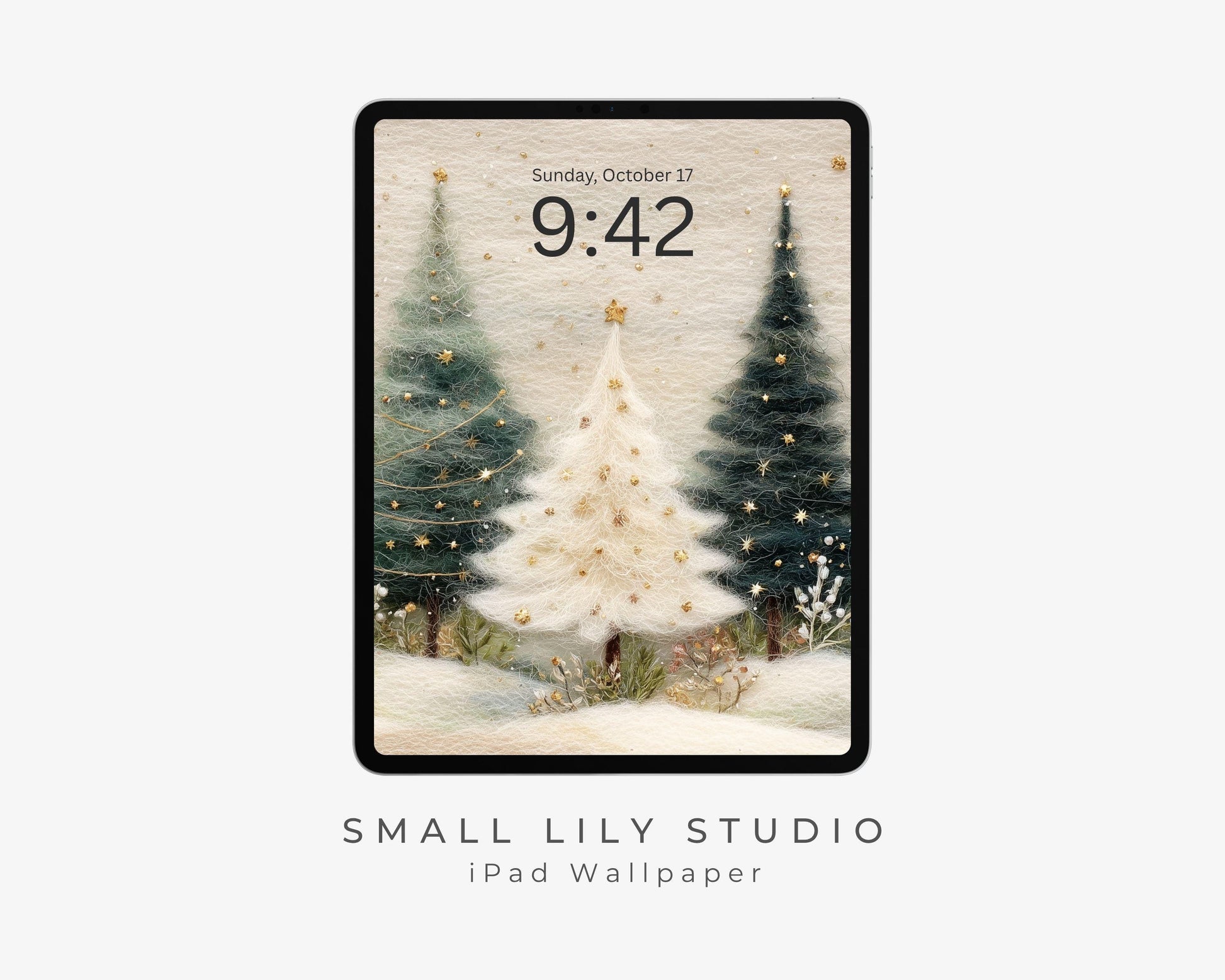 Christmas Trees iPad Wallpaper, Felt Style iPad Background, Cute Aesthetic Tablet Wallpaper | WT132