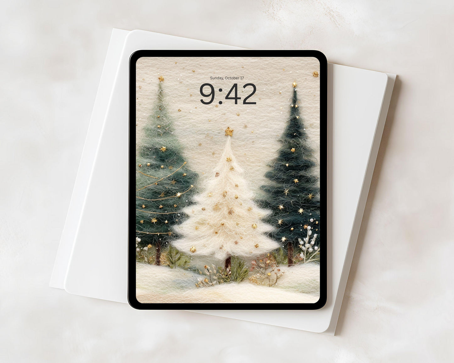 Christmas Trees iPad Wallpaper, Felt Style iPad Background, Cute Aesthetic Tablet Wallpaper | WT132
