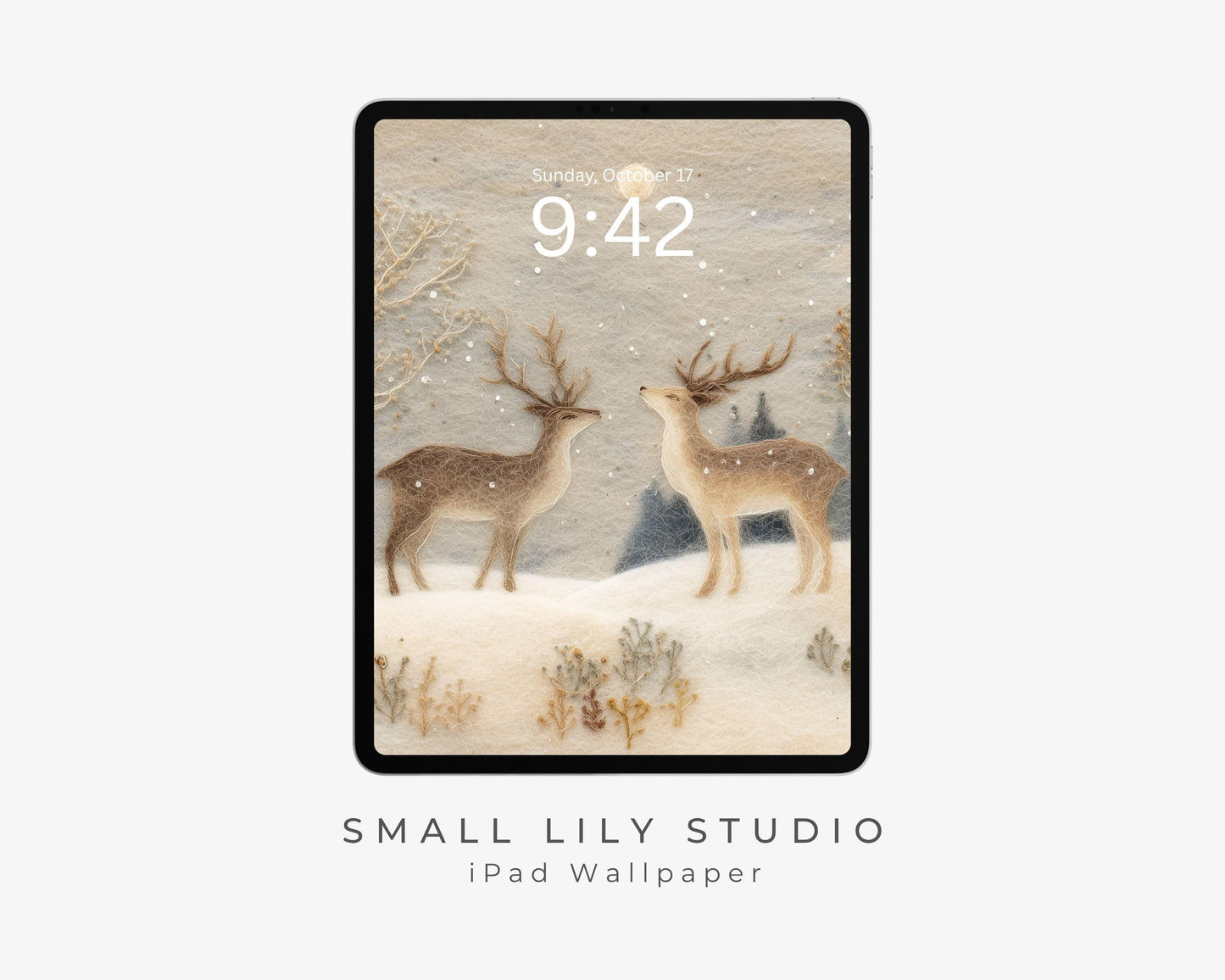 Deer Felt Style iPad Wallpaper, Holidays iPad Background, Cute Aesthetic Winter Tablet Wallpaper | WT133
