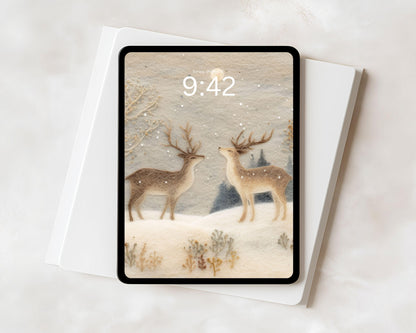 Deer Felt Style iPad Wallpaper, Holidays iPad Background, Cute Aesthetic Winter Tablet Wallpaper | WT133