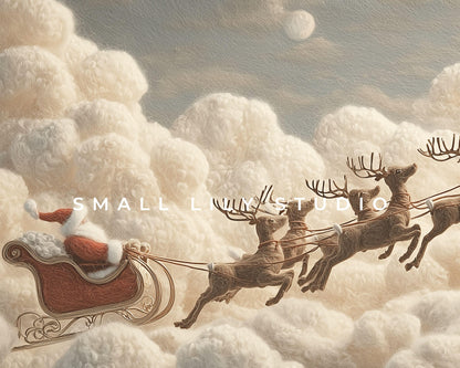 Santa’s Sleigh Ride Desktop Wallpaper, Christmas Macbook Wallpaper, Cute Felt Style Reindeer Laptop Background | WD136