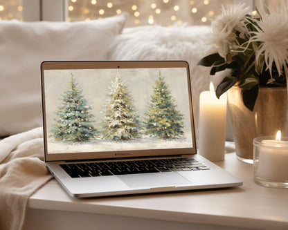 Gold Christmas Trees Desktop Wallpaper