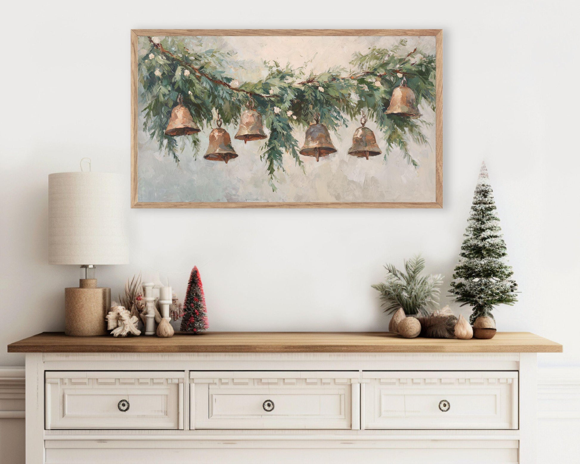 FRAME TV art Christmas Bells, Samsung Frame TV art Holiday Season Vintage Style Painting | TV1018