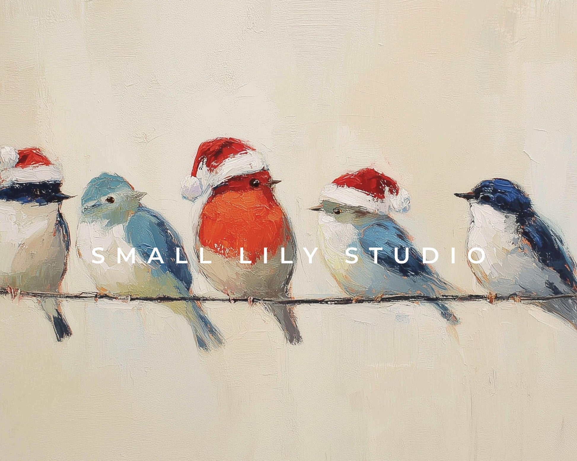 FRAME TV art Colorful Birds in Santa Hats, Samsung Frame TV art Cute Vintage Style Christmas Painting | TV1020