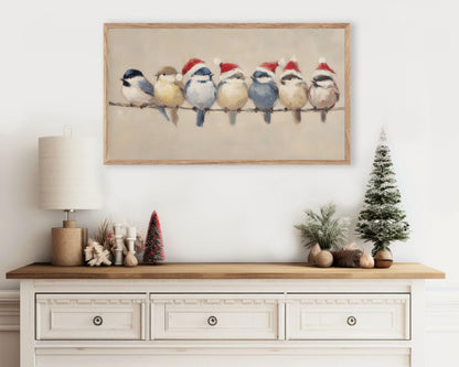 FRAME TV art Birds in Santa Hats, Samsung Frame TV art Cute Vintage Style Christmas Painting | TV1021