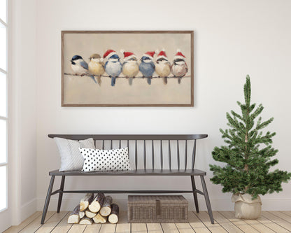 FRAME TV art Birds in Santa Hats, Samsung Frame TV art Cute Vintage Style Christmas Painting | TV1021