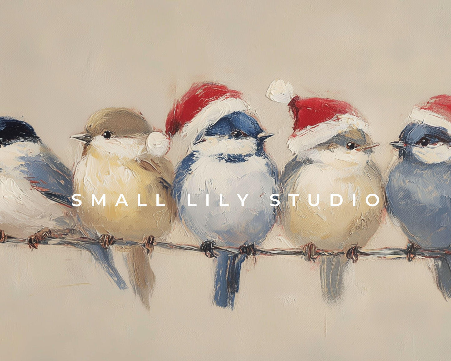 FRAME TV art Birds in Santa Hats, Samsung Frame TV art Cute Vintage Style Christmas Painting | TV1021