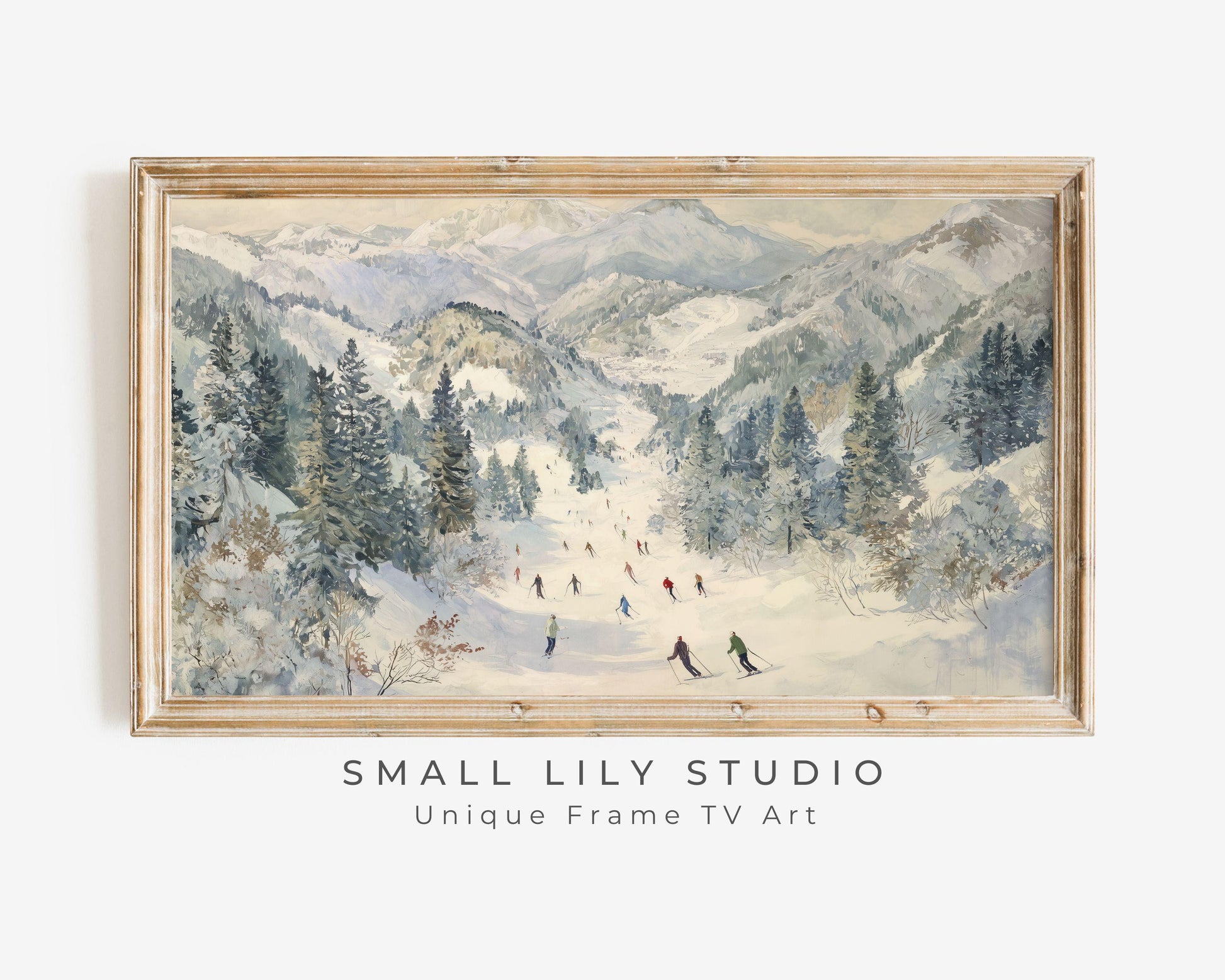 FRAME TV art Skiing in the Alps, Samsung Frame TV art Winter Vintage Style Painting | TV1024