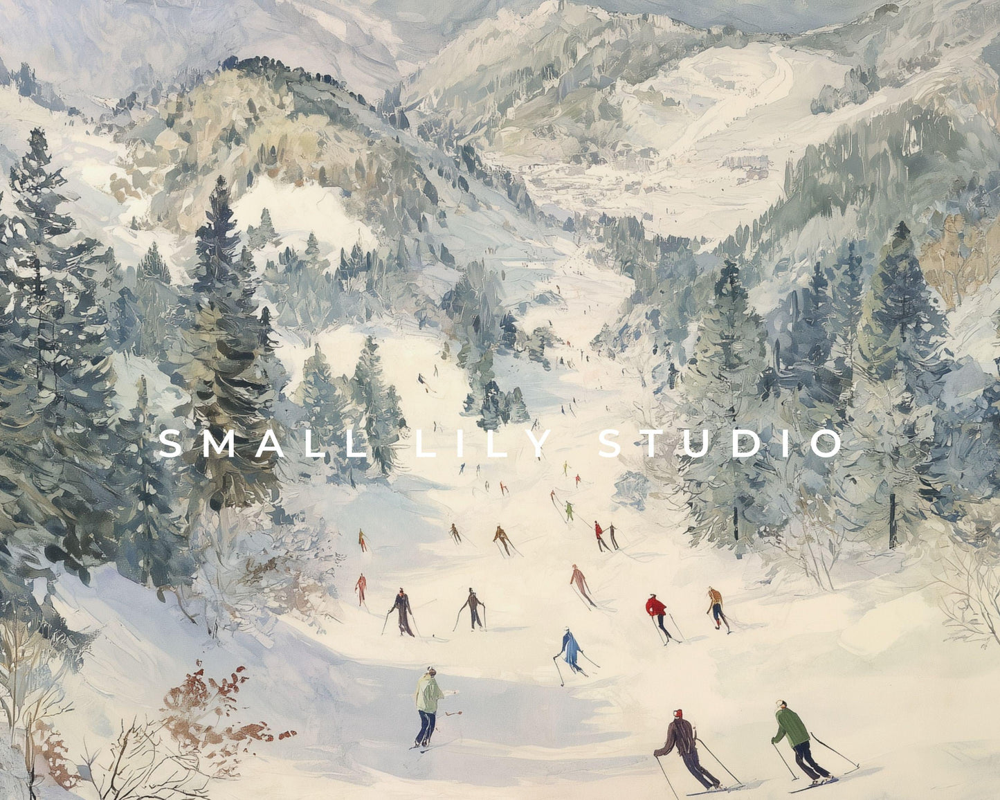FRAME TV art Skiing in the Alps, Samsung Frame TV art Winter Vintage Style Painting | TV1024
