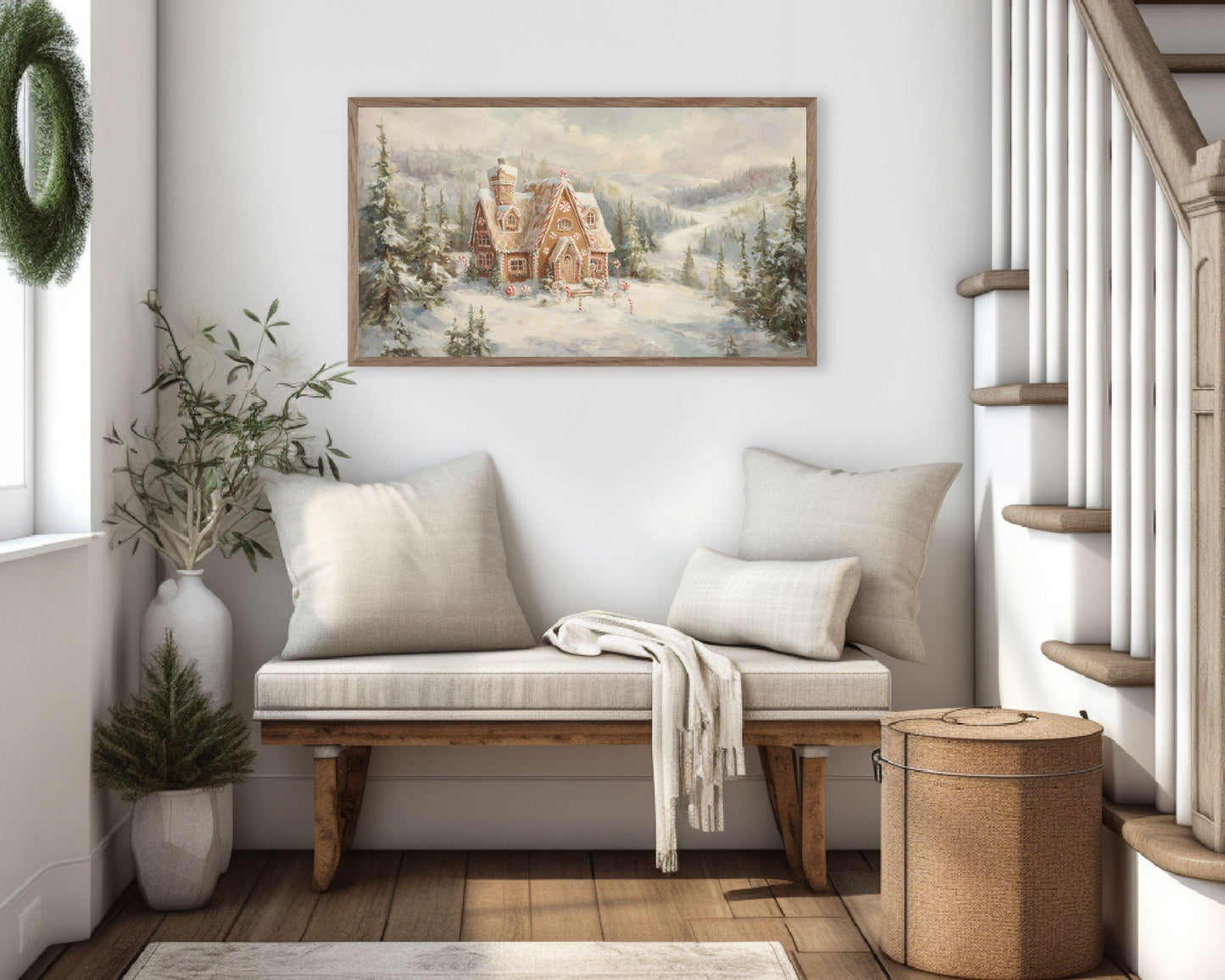 FRAME TV art Gingerbread House in Winter Landscape, Samsung Frame TV Cute Vintage Style Christmas Painting | TV1027