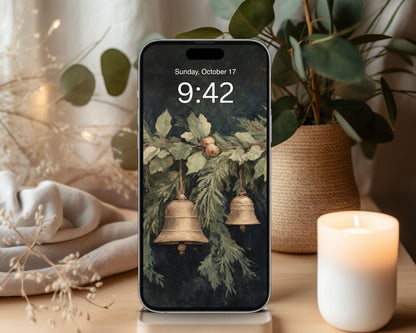 Christmas Bells Desktop Wallpaper Set, Holiday Season Phone Wallpaper, Moody Festive iPhone Wallpaper, Aesthetic iPad Background | WS139